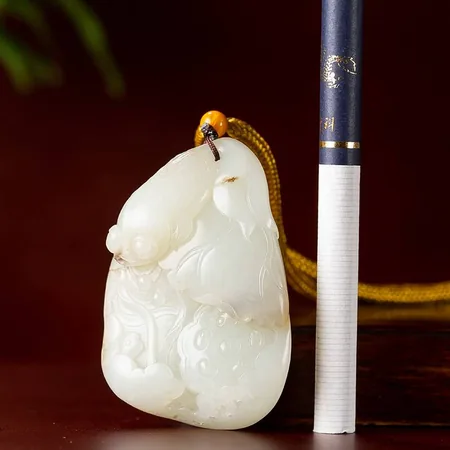 Autumn-Pear-Skin White Hetian Seed Jade Palm Carving - Abundance Year After Year, 57.4 g