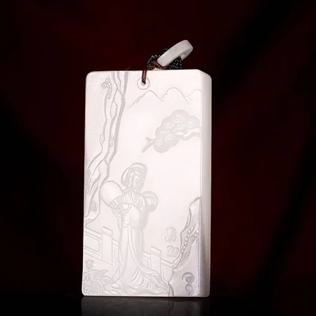 Black and White Hetian Jade Plaque: Baochai Chasing Butterflies, 99.2 g