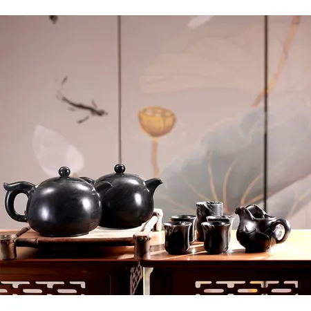 Black Hetian Jade Decorative Tea Set