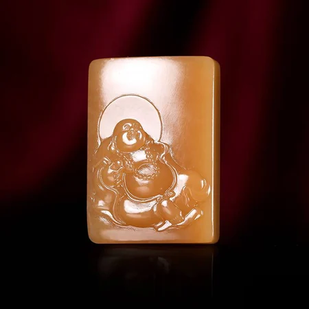 Brown Hetian Jade Plaque: Laughing Buddha, 27.3 g