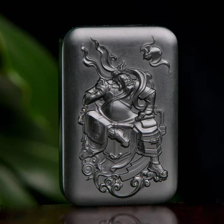 Dark Green Hetian Jade Plaque: Guan Gong, 49 g