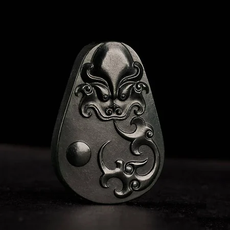 Green Hetian Jade Plaque: Archaistic Animal Mask, 40.4 g