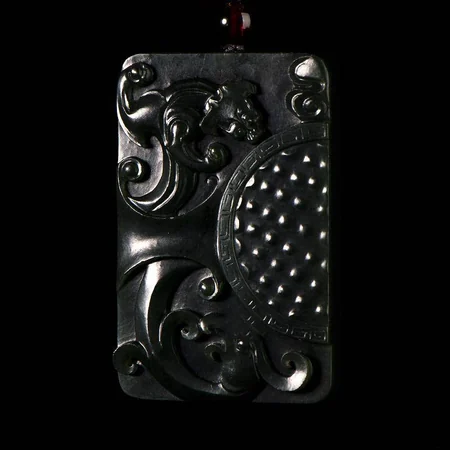 Green Hetian Jade Plaque: Archaistic Dragon and Phoenix, 53 g
