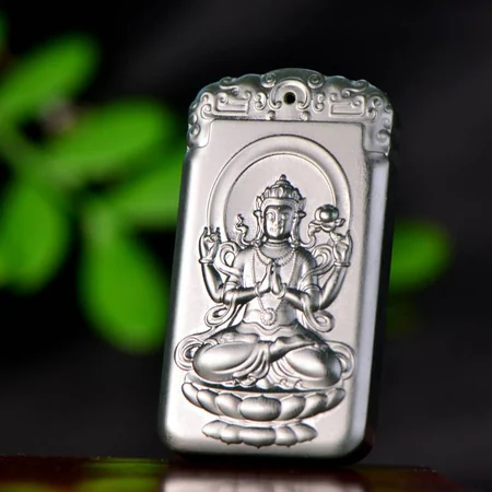 Green Hetian Jade Plaque: Multi-Armed Buddhist Figure, 46 g