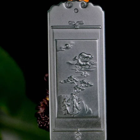 Green Hetian Jade Plaque: Diligence Rewarded, 22.7 g