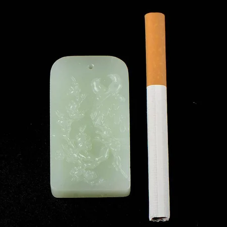 Green Hetian Jade Plaque: Double Happiness, 49.2 g