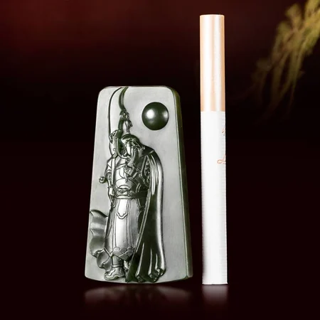 Green Hetian Jade Plaque: Guan Gong, 45.8 g