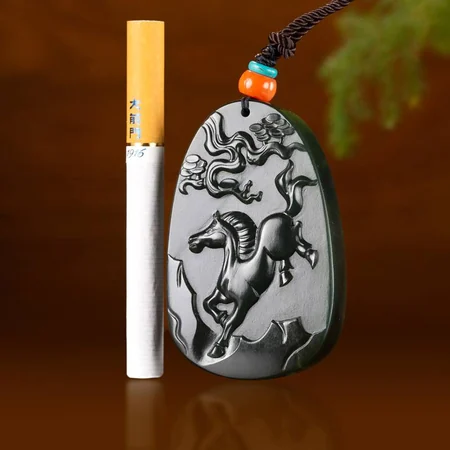 Green Hetian Jade Plaque: Horse, a Wish for Success, 52.6 g