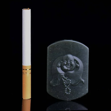 Green Hetian Jade Plaque: Laughing Buddha, 38 g