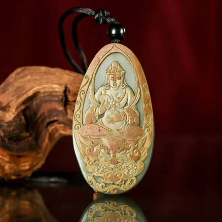Green Hetian Jade Plaque: Manjushri Bodhisattva, 78.8 g