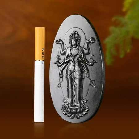 Green Hetian Jade Plaque: Thousand-Armed Guanyin, 60 g