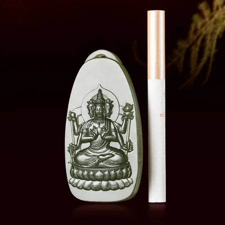 Green Hetian Jade Plaque: Thousand-Armed Guanyin, 36.7 g