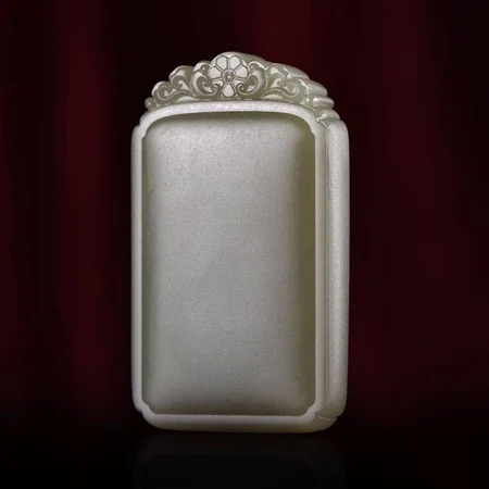 Green Hetian Jade Plaque: Wushi, a Wish for Peace, 38 g
