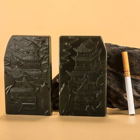 Green Hetian Jade Jiangnan Landscape Plaque Pair