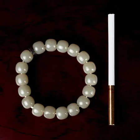 Green Hetian Seed Jade Barrel Bead Bracelet