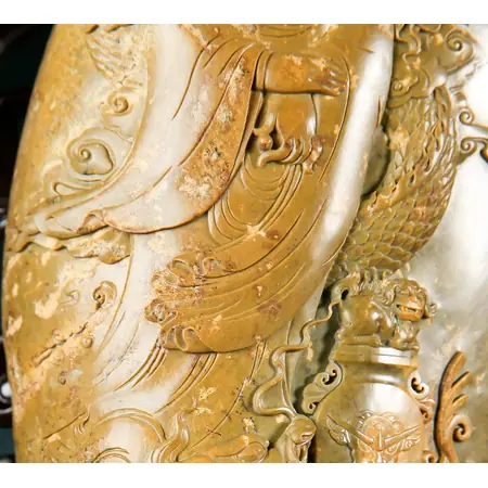 Hemo Jade Guanyin Riding a Dragon Sculpture