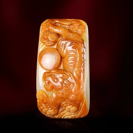 Hemo Nephrite Plaque: Tiger Emerging from the Mountains, 35.8 g