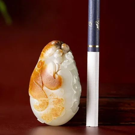 Jujube-Red-Skin White Hetian Seed Jade Palm Carving - Abundance Year After Year, 66.3 g