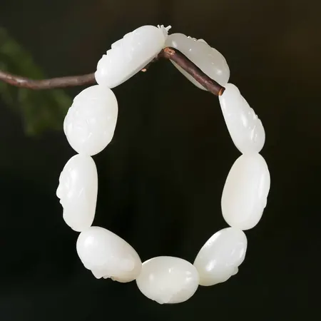 Mutton-Fat White Hetian Jade Luohan Bracelet
