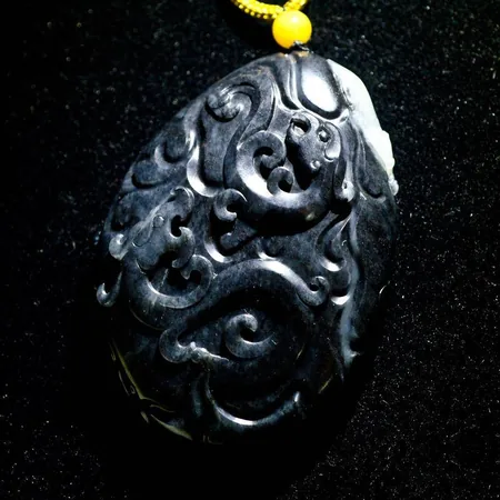 Natural Pore-Skin Qinghua Hetian Seed Jade Palm Carving - Archaic-Style Dragon, 158.6 g
