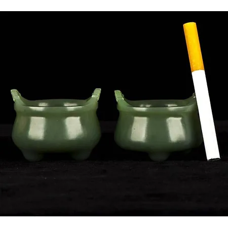 Russian Green Nephrite Jade Double-Dragon Ding Pair