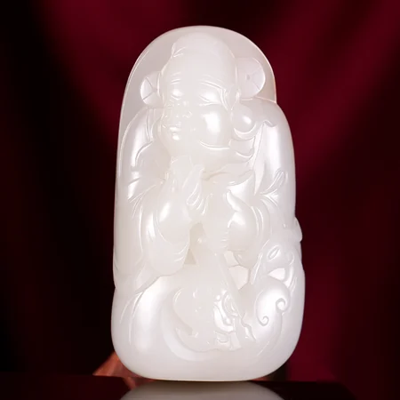White Hetian Jade Carving: Caishen Bringing Blessings, 75 g