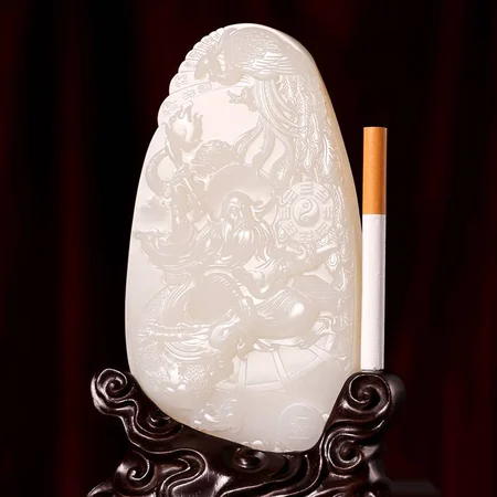 White Hetian Jade Carving: Fuxi and the Eight Trigrams, 360 g