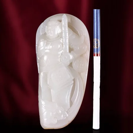 White Hetian Jade Carving: Weituo, Skanda, 121 g
