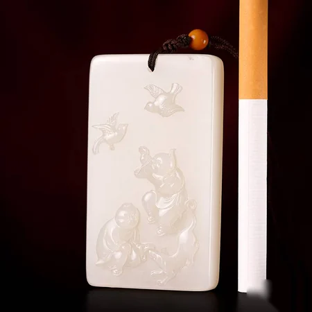 White Hetian Jade Plaque: A Joyful Celebration, 62.8 g