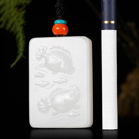 White Hetian Jade Plaque: Abundance Year After Year, 34.8 g