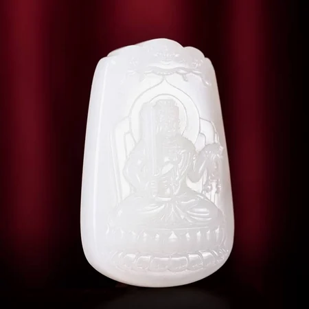 White Hetian Jade Plaque: Acala, Fudo Myoo, 49.5 g