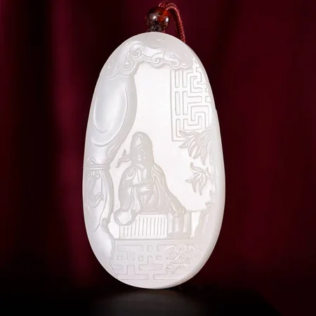 White Hetian Jade Plaque: Admiring Bamboo, 86 g