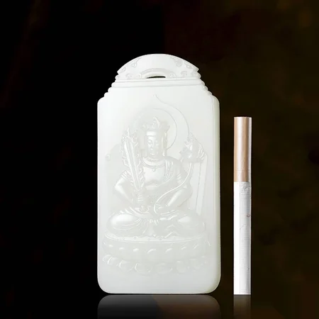 White Hetian Jade Plaque: Akasagarbha Bodhisattva, 187.5 g