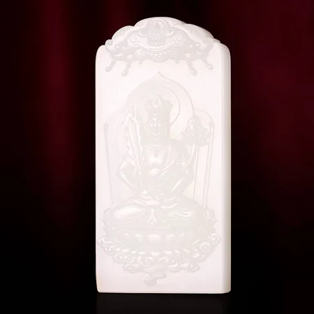 White Hetian Jade Plaque: Akasagarbha Bodhisattva, 72.6 g