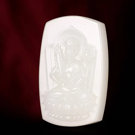 White Hetian Jade Plaque: Akasagarbha Bodhisattva, 52.5 g