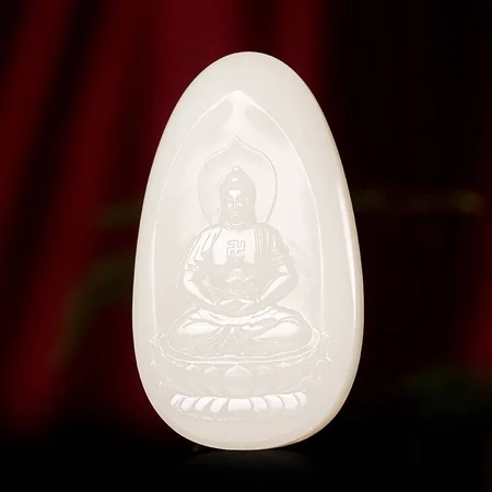 White Hetian Jade Plaque: Amitabha Buddha, 42.3 g