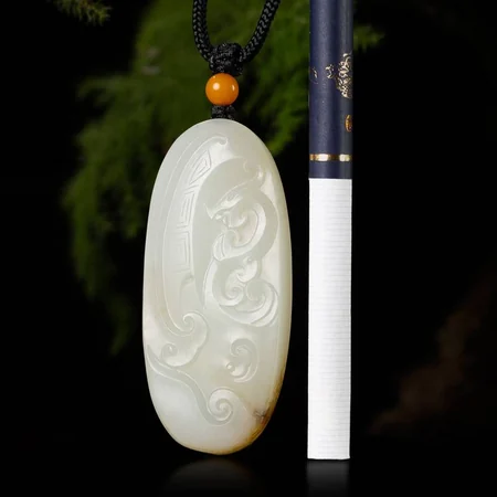 White Hetian Jade Plaque: Archaistic Dragon, 29 g