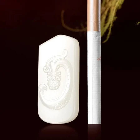 White Hetian Jade Plaque: Archaistic Dragon, 29.3 g