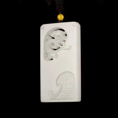 White Hetian Jade Plaque: Archaistic Dragon, 78.2 g