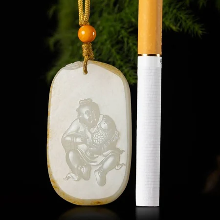 White Hetian Jade Plaque: Auspicious Child, 19 g