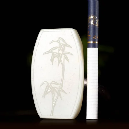 White Hetian Jade Plaque: Bamboo, 81.6 g