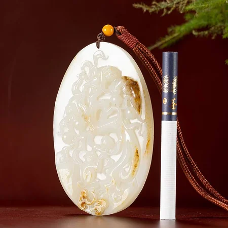 White Hetian Jade Plaque: Blessings and Longevity, 84.8 g