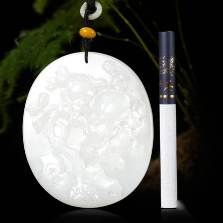 White Hetian Jade Plaque: Blossoms of Prosperity, 115.8 g
