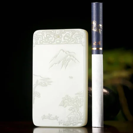 White Hetian Jade Plaque: Boat on a Winding Stream, 68.8 g