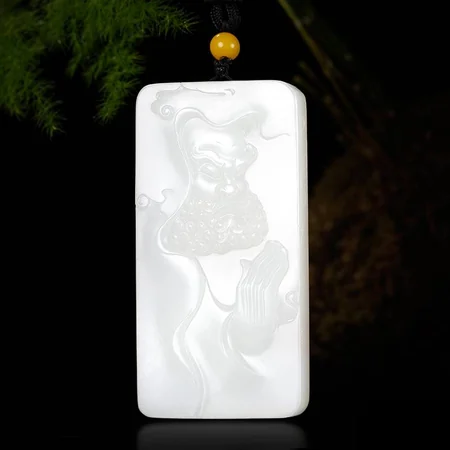 White Hetian Jade Plaque: Bodhidharma, 52.4 g