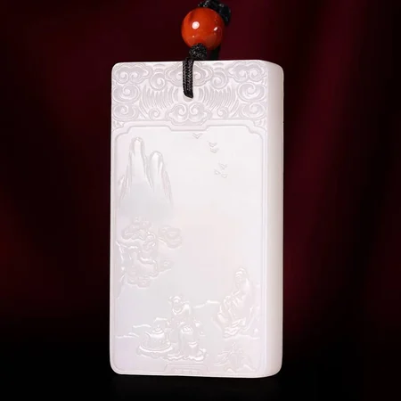 White Hetian Jade Plaque: Brewing Tea Beneath a Pine, 53.2 g