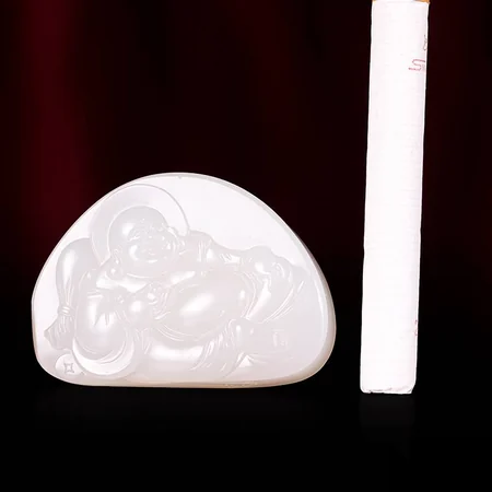 White Hetian Jade Plaque: Budai, the Laughing Buddha, 27.7 g