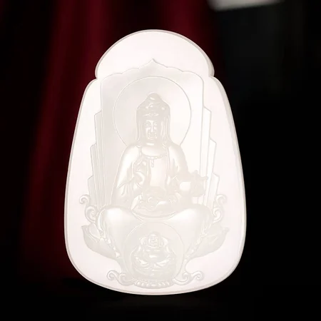 White Hetian Jade Plaque: Buddha's Blessing, 97.6 g