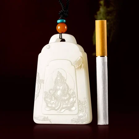 White Hetian Jade Plaque: Caishen Bringing Blessings, 67 g