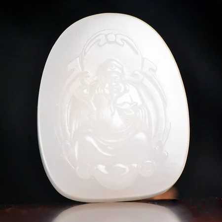 White Hetian Jade Plaque: Caishen Bringing Treasure, 46 g